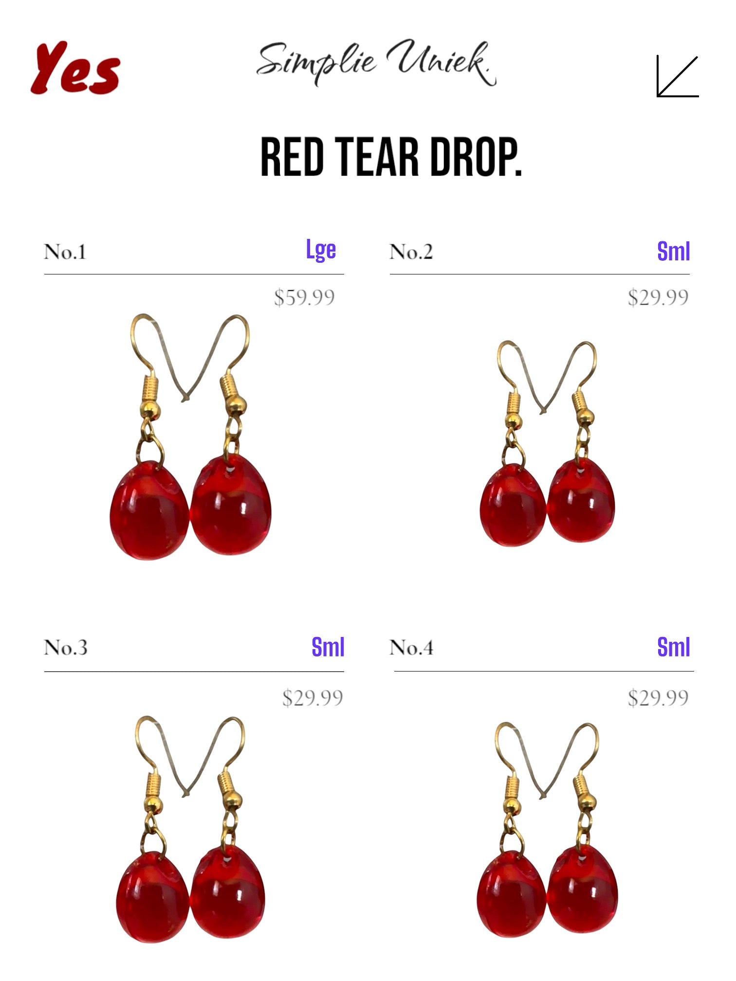Red Tear Drop Earrings.